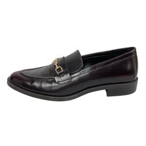 Zara Women's Brown Leather Chain Link Almond Toe Slip On Loafers Shoes Size 10.5